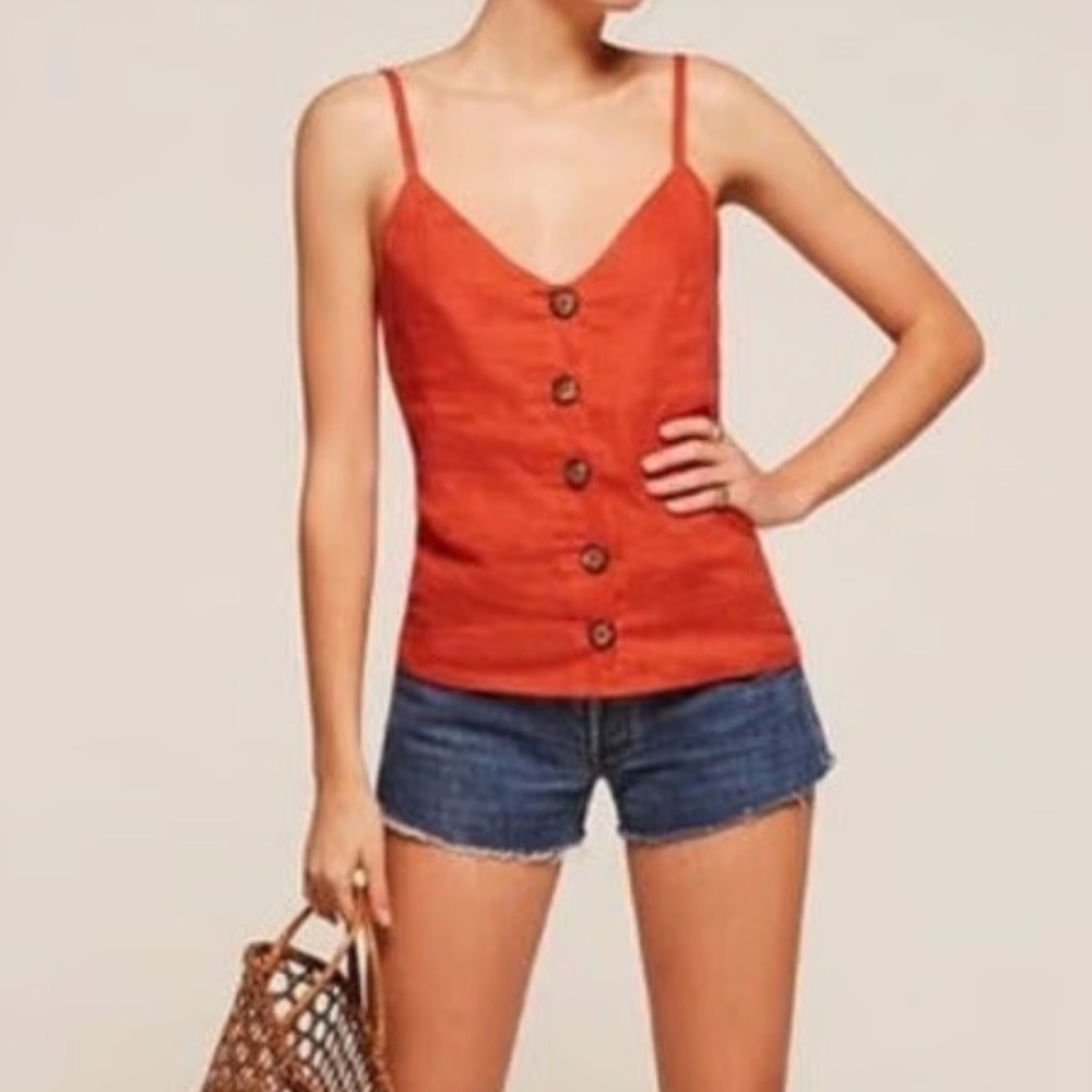 Reformation Scarlet Button-Front linen  Camisole; size S